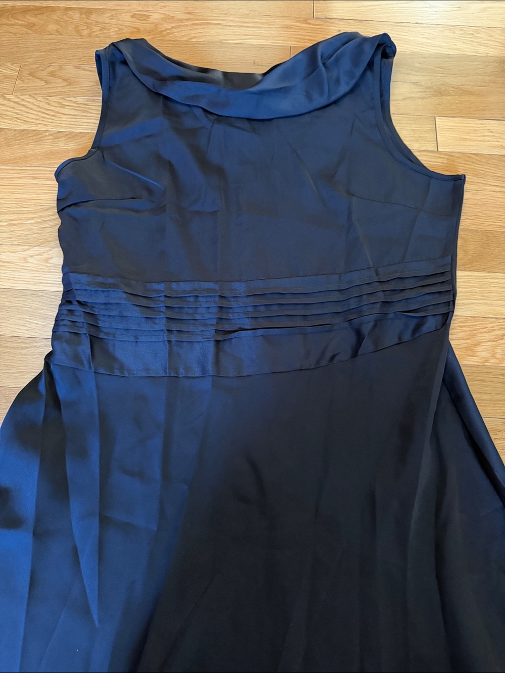 Sleeveless Black A-Line Dress with Pintuck Waist